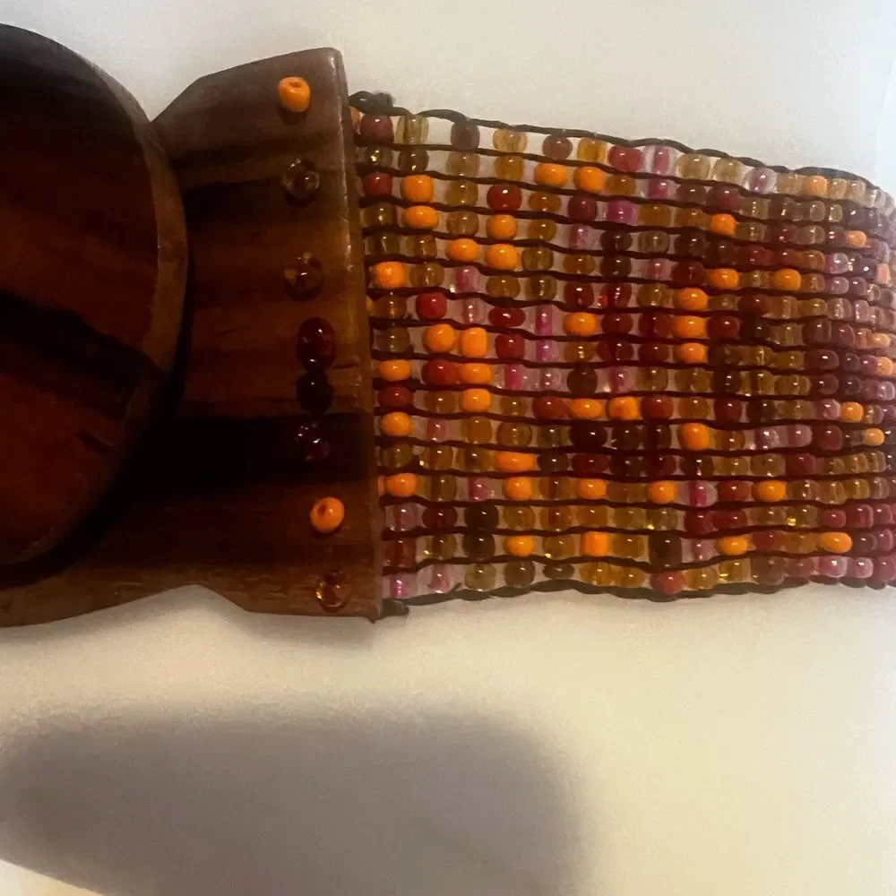 beaded dress belt tribal stone wooden closure